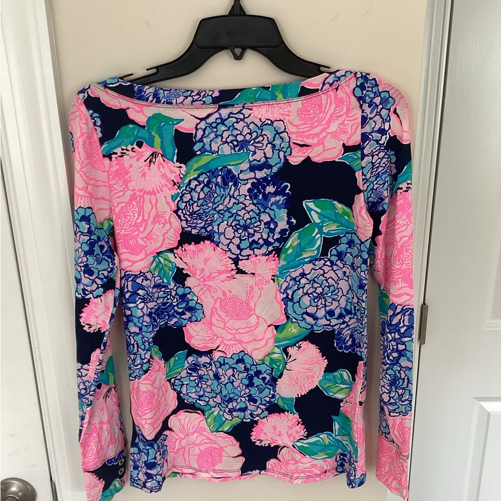 Lilly Pulitzer Pink and Blue Floral Long Sleeve Top
